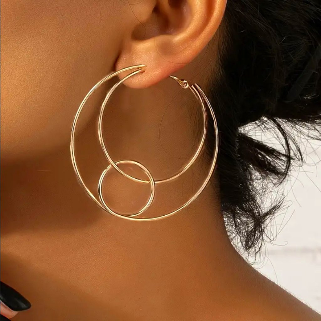 14k Gold Large Triple Wire Womens 2" Hoop Earrings Round Hoops Ladies Jewelry
